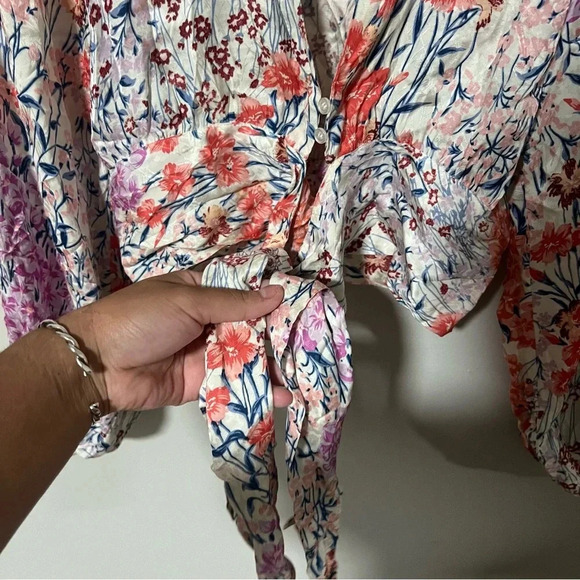 REISS ELLE FLORAL PRINT TIE FRONT CROPPED BLOUSE SIZE 0 - Picture 6 of 11